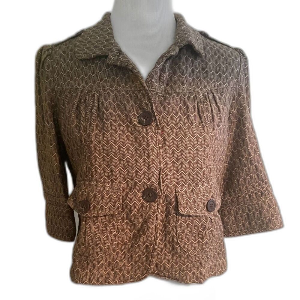 Vintage Roxy Y2K Short Brown Crop Jacket Blazer 100% Cotton 2 Button Size M